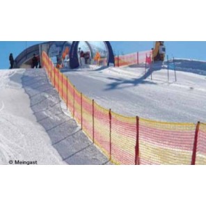 PE-barrier fence PE 10 yellow-red 10 x 1.2 m, with 5 integrated safety fibre-glass poles